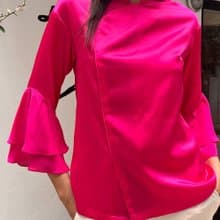 Yi-ming MATILDA 荷葉邊真絲桃紅色襯衫