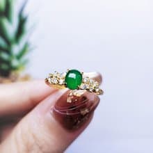 |貴氣|緬甸翡翠冰綠蛋面6mm純銀鍍18k黃小奢華戒指