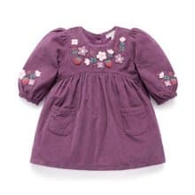 澳洲Purebaby有機棉女童長袖洋裝/童裝裙 12M-5T 紫紅燈芯絨
