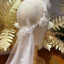 手工米白花圈頭紗 / 新娘花圈