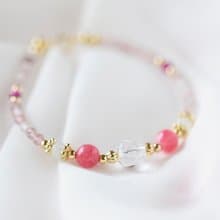 娃娃裙。草莓晶 白水晶 紅紋玉髓 14K包金 天然石 手鍊