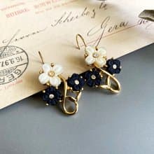 90s 西洋古董 優雅法式 BIJOUX TEMPO黑白花束耳環