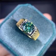 Moissanite Men's Ring, 2 Ct Green Moissanite Ring, Moissanite Silver Ring