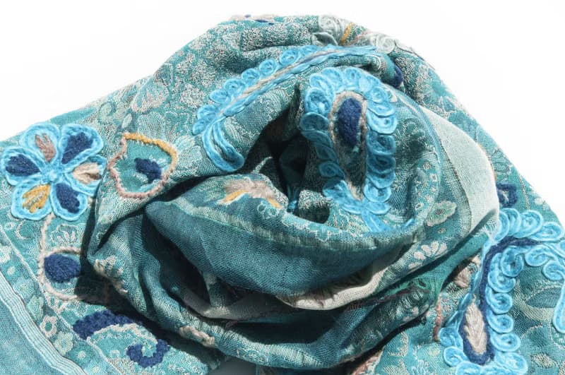 喀什米爾Cashmere/水煮羊毛披肩/針織圍巾/刺繡圍巾/羊絨披巾-花