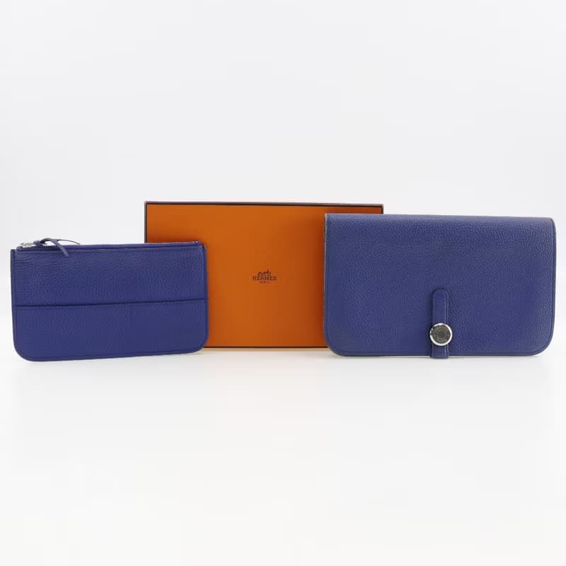 【日本直送】エルメス HERMES ドゴンGM 長財布 トゴ 青 T ユニセックス【中古】