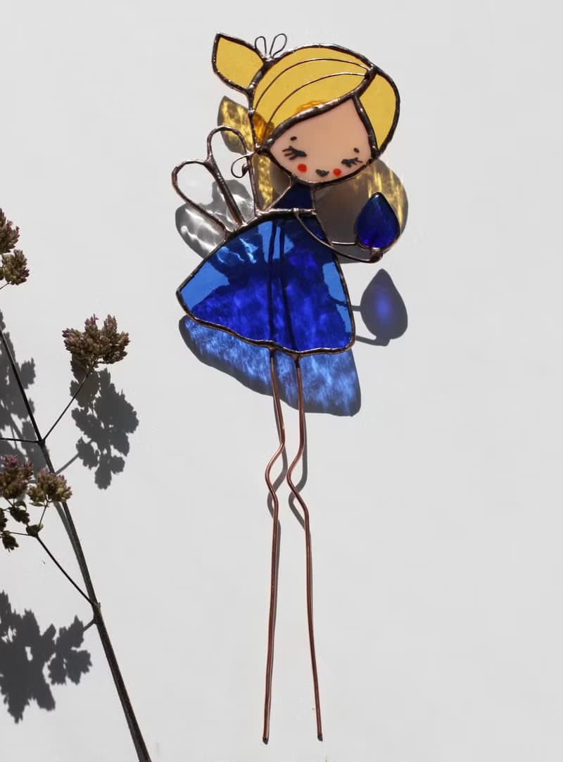 Flower fairy. Stained Glass decoration for plants pots. The Suncatcher