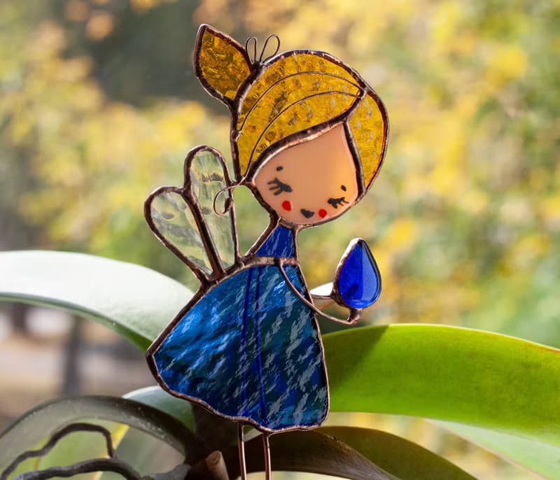 Flower fairy. Stained Glass decoration for plants pots. The Suncatcher