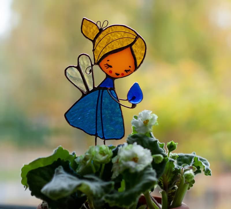 Flower fairy. Stained Glass decoration for plants pots. The Suncatcher