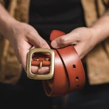 美式復古銅釦牛皮腰帶 義大利頭層植鞣皮帶 男寬【免費刻英文名】