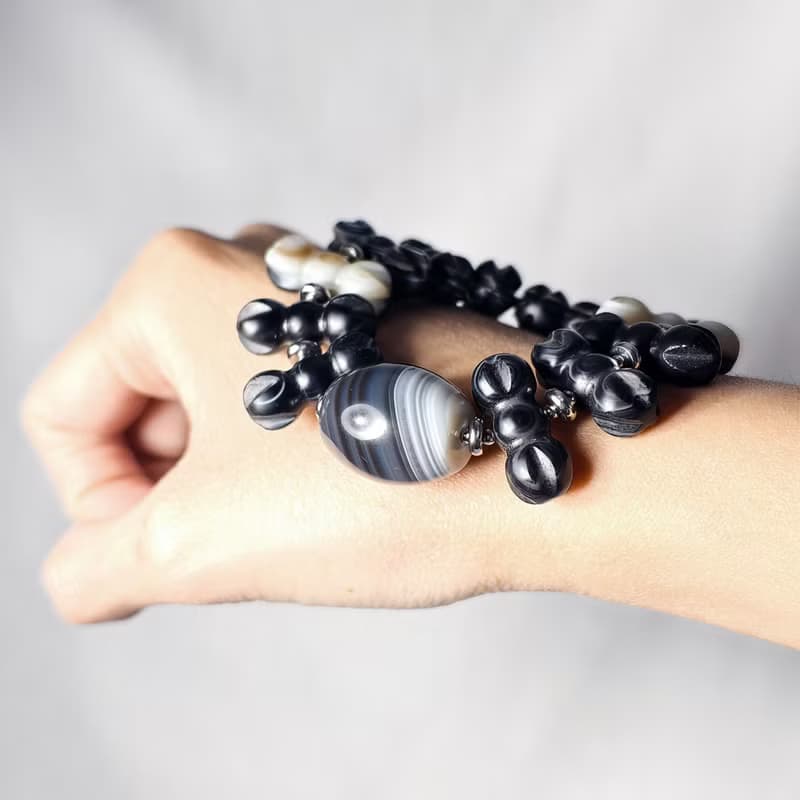 黑瑪瑙 金剛杵 陰陽和諧 趨吉避凶 事業成功 手鍊 單品 禮物