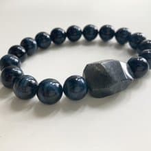 男款水晶手鏈 藍虎眼石鷹眼石配拉長石原石 提升勇氣消除負面情緒