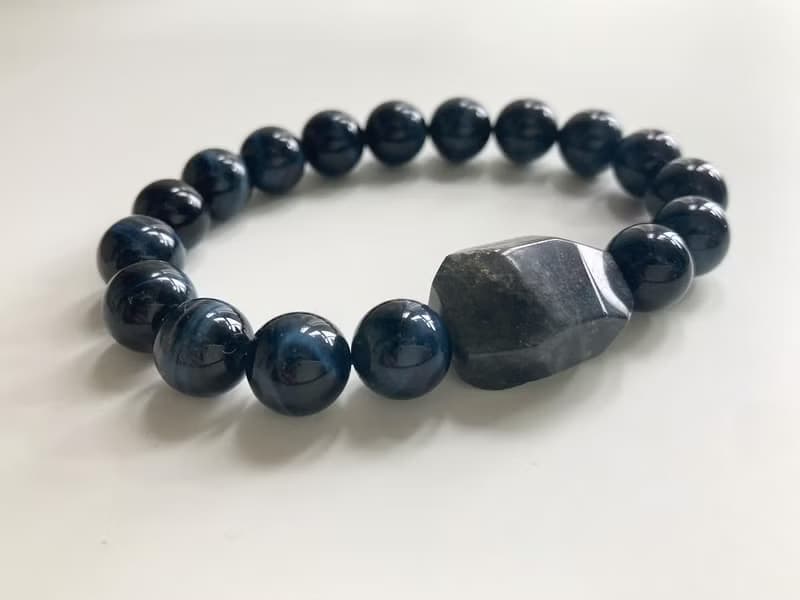 男款水晶手鏈 藍虎眼石鷹眼石配拉長石原石 提升勇氣消除負面情緒