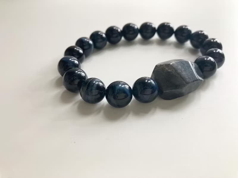 男款水晶手鏈 藍虎眼石鷹眼石配拉長石原石 提升勇氣消除負面情緒