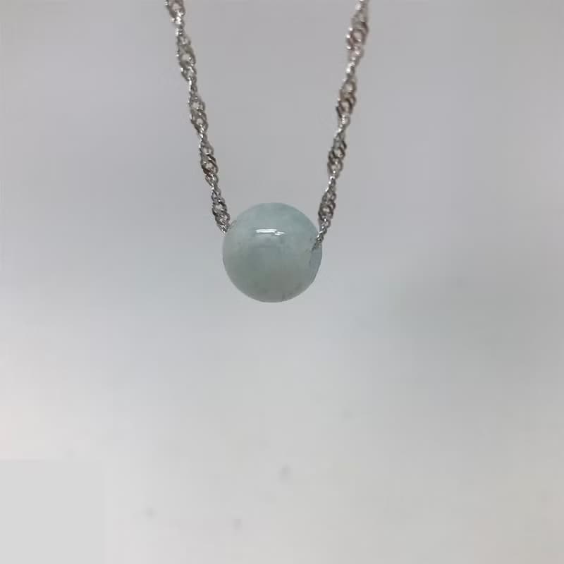 925純銀寶石項鍊 摩根石粉藍圓珠款 12mm天然石手工項鍊