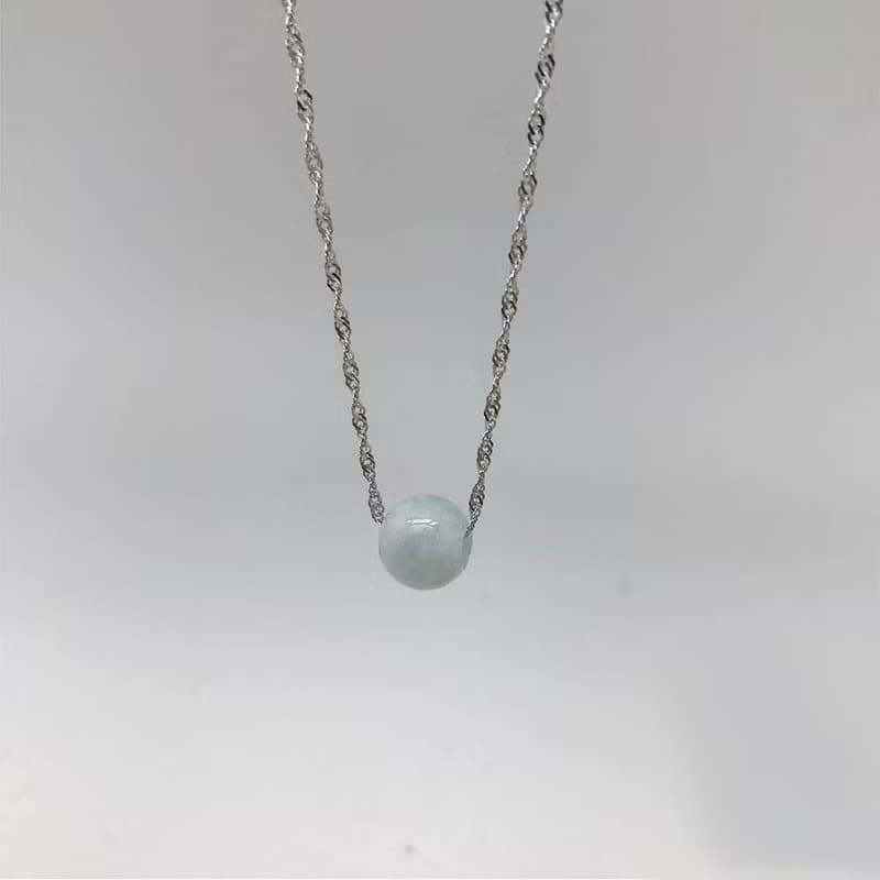 925純銀寶石項鍊 摩根石粉藍圓珠款 12mm天然石手工項鍊