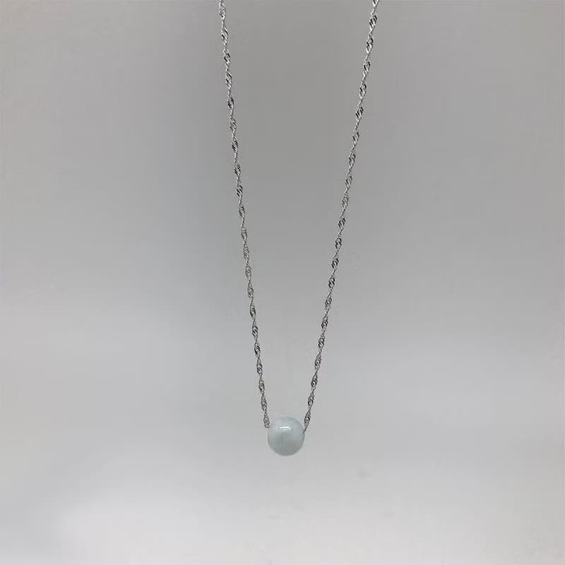 925純銀寶石項鍊 摩根石粉藍圓珠款 12mm天然石手工項鍊