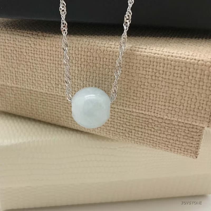 925純銀寶石項鍊 摩根石粉藍圓珠款 12mm天然石手工項鍊