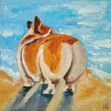 Corgi Dog Original Oil Painting Funny Pet Art Dog Lovers Gift 手工油畫 油畫原作