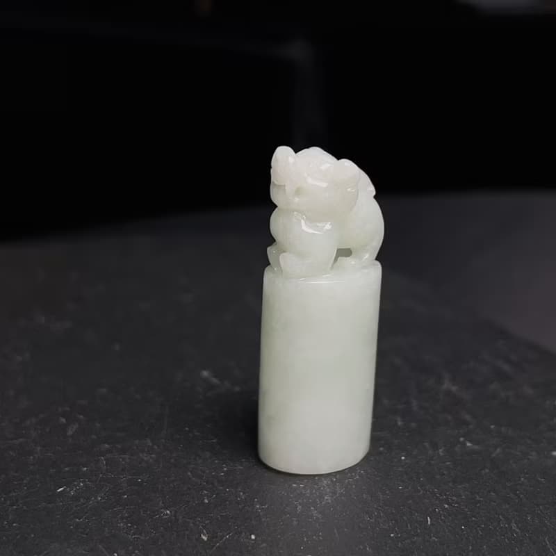 【招財神獸】淡綠翡翠貔貅玉印章 | 天然緬甸玉翡翠A貨 | 送禮