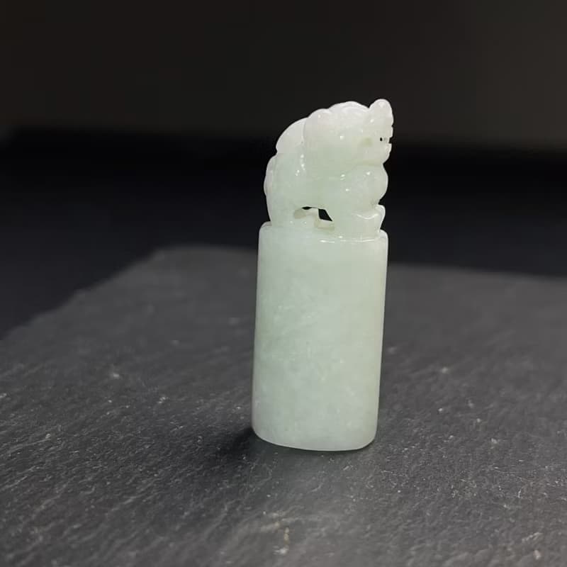 【招財神獸】淡綠翡翠貔貅玉印章 | 天然緬甸玉翡翠A貨 | 送禮