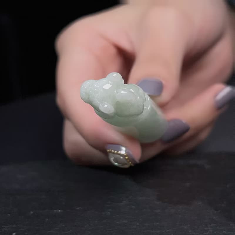 【招財神獸】淡綠翡翠貔貅玉印章 | 天然緬甸玉翡翠A貨 | 送禮