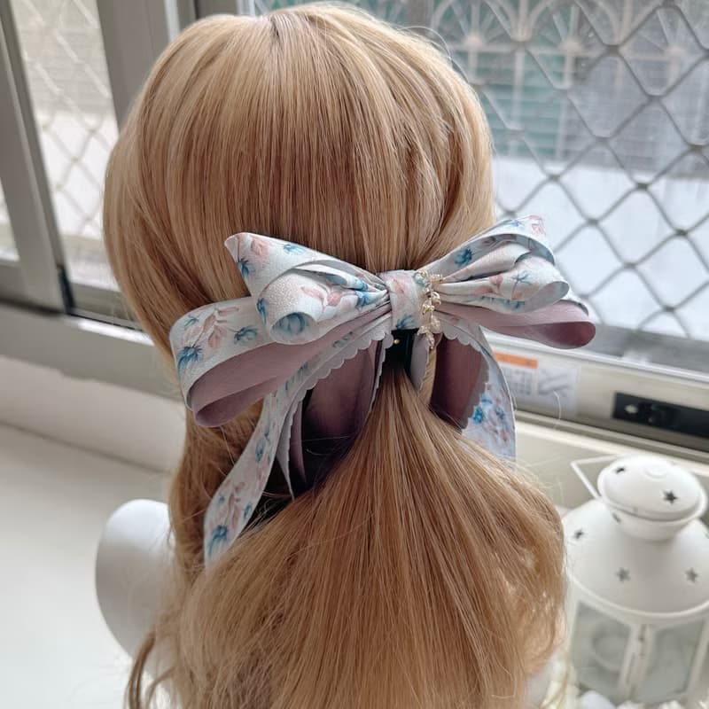 獨家款暈染花卉立體蝴蝶結相交夾香蕉夾仙女夾髮夾