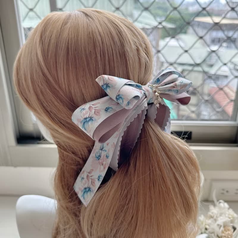 獨家款暈染花卉立體蝴蝶結相交夾香蕉夾仙女夾髮夾