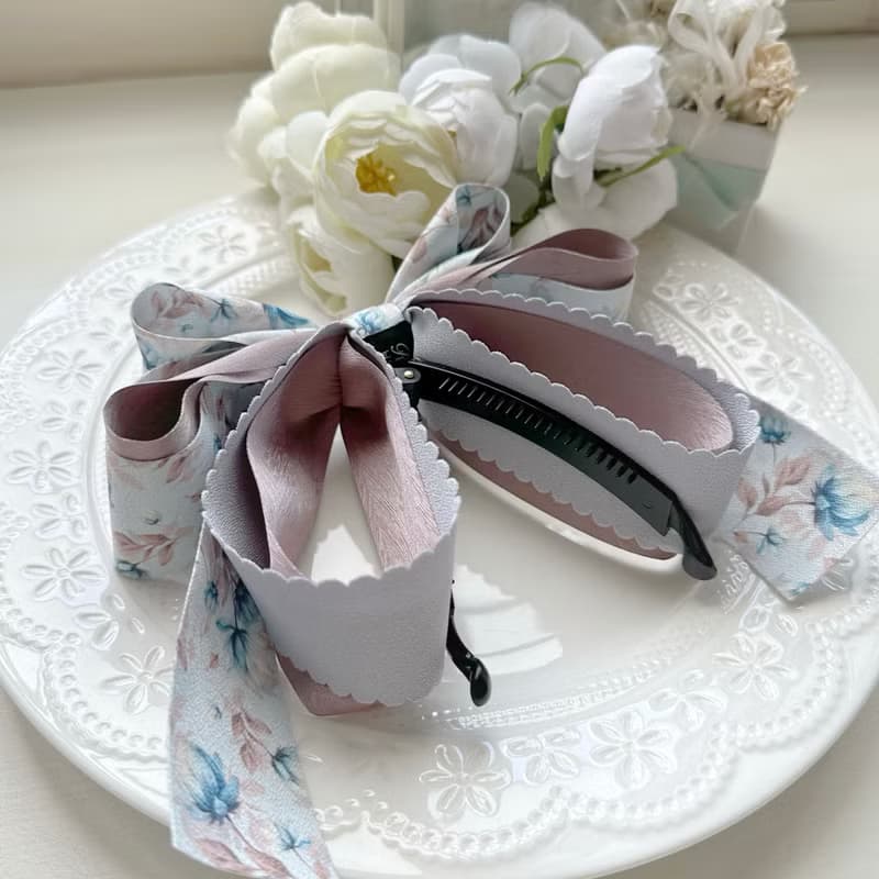 獨家款暈染花卉立體蝴蝶結相交夾香蕉夾仙女夾髮夾