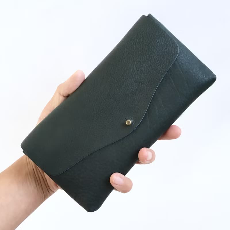 牛シュリンクレザーと牛スエードのシンプル長財布　ネイビー