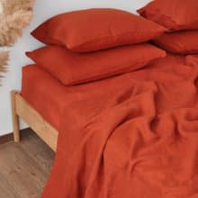 Terracotta linen sheet set / Flat+fitted sheet+2 pillowcases / Orange bedding
