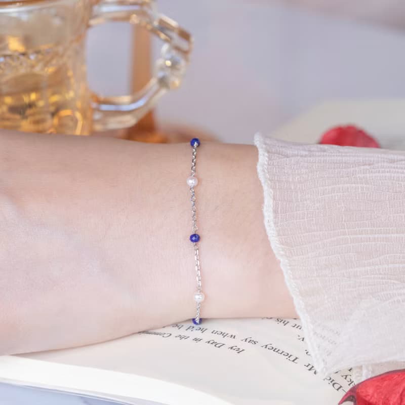 天然淡水珍珠mix青金石925純銀混搭果實手鍊