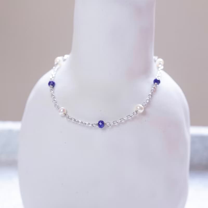 天然淡水珍珠mix青金石925純銀混搭果實手鍊