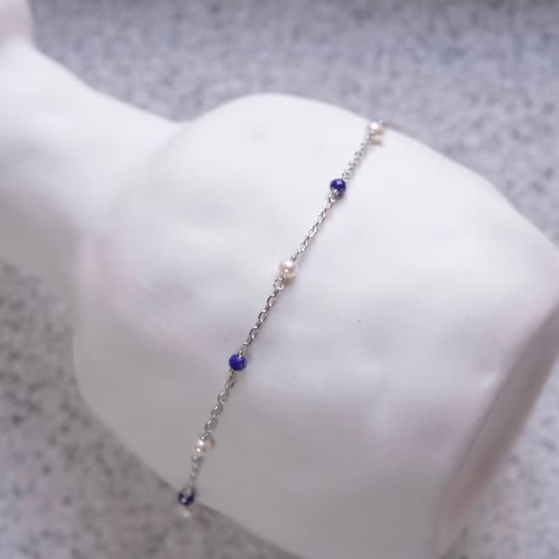 天然淡水珍珠mix青金石925純銀混搭果實手鍊