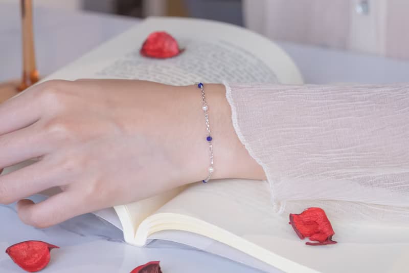 天然淡水珍珠mix青金石925純銀混搭果實手鍊