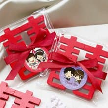 實用婚禮小物 (有包裝)木質大囍字磁鐵 (滿百份免費印名字)