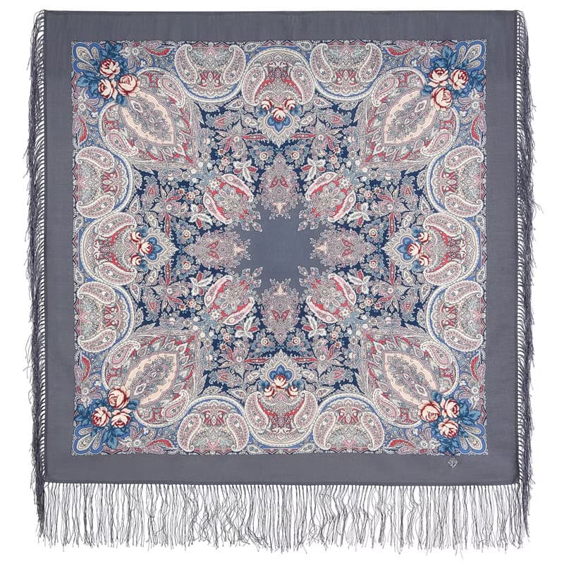 Authentic Pavlovo Posad Russian Shawl Scarf Soft 100% Wool 89x89 cm 1946-1