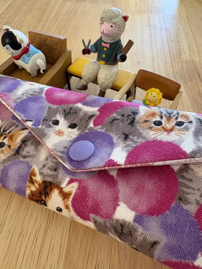 文青風環保純棉筷袋 夢幻貓咪 氣質泡沫紫 日本 潮物 收納 手作餐