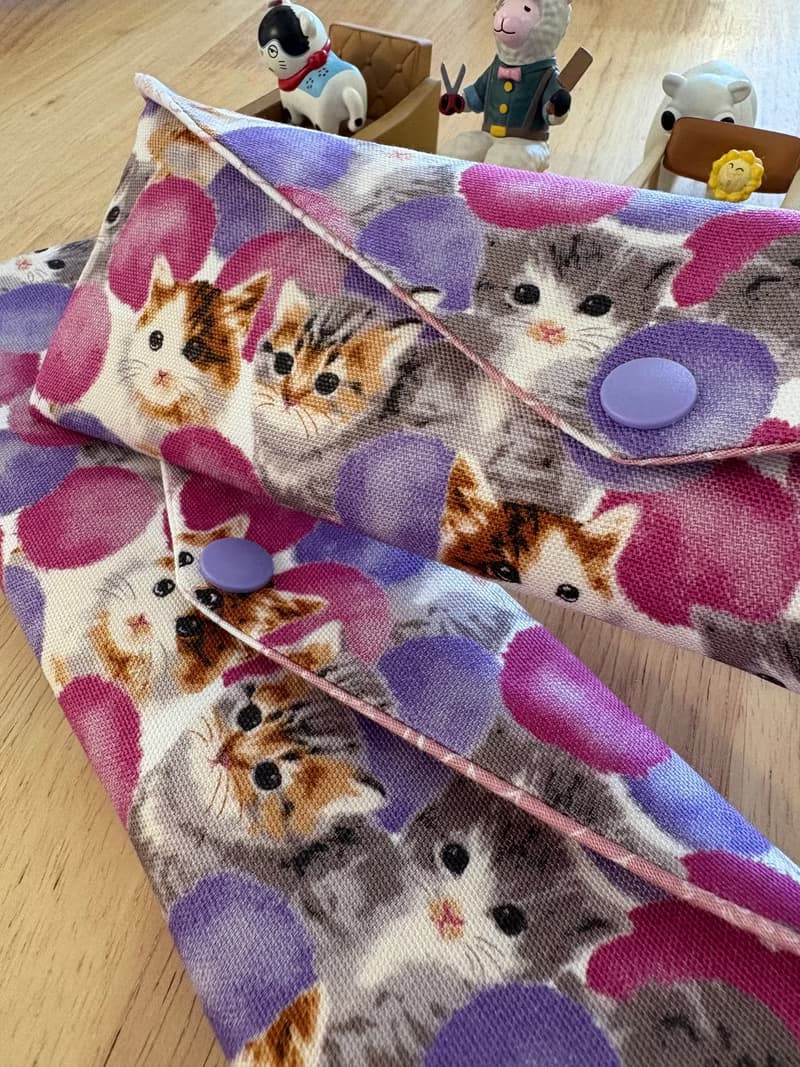 文青風環保純棉筷袋 夢幻貓咪 氣質泡沫紫 日本 潮物 收納 手作餐