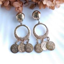 Vintage Jewelry 西洋古董飾品 錢幣符號 搖曳 垂墜 夾式耳環