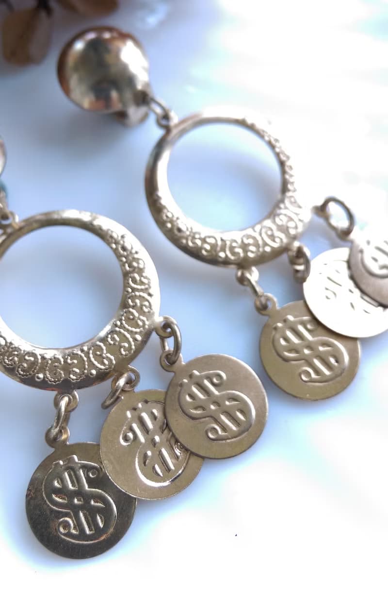 Vintage Jewelry 西洋古董飾品 錢幣符號 搖曳 垂墜 夾式耳環