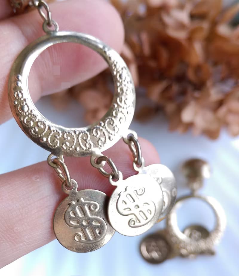 Vintage Jewelry 西洋古董飾品 錢幣符號 搖曳 垂墜 夾式耳環
