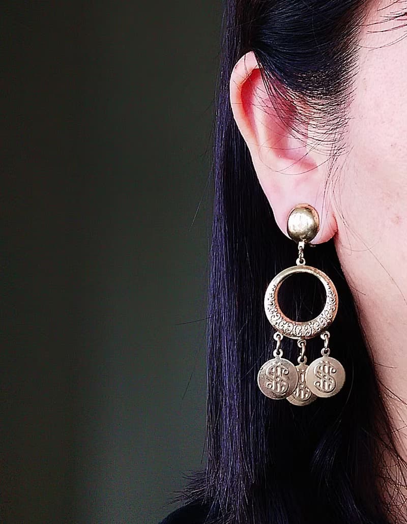 Vintage Jewelry 西洋古董飾品 錢幣符號 搖曳 垂墜 夾式耳環