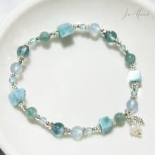 海中仰望-拉利瑪.藍螢石.海藍寶-純銀設計款手鍊