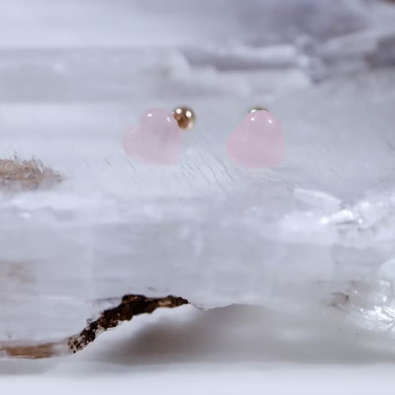 轉珠 粉晶鎖珠 粉水晶 14K 黃K金　玫瑰金 鎖珠耳環 純K金耳環