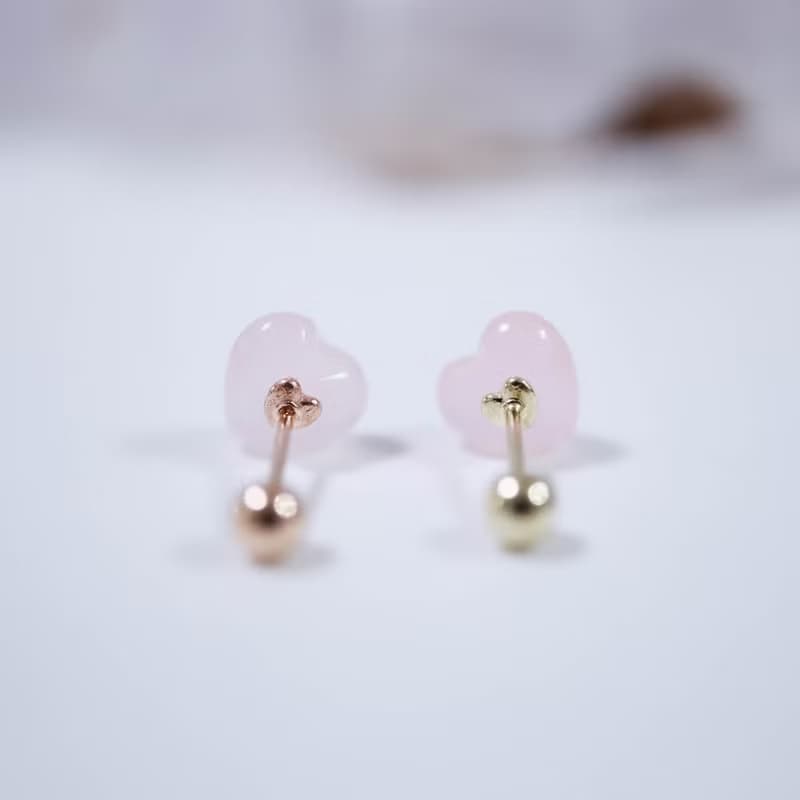 轉珠 粉晶鎖珠 粉水晶 14K 黃K金　玫瑰金 鎖珠耳環 純K金耳環