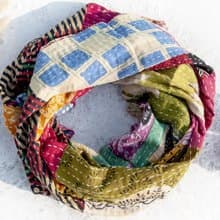 手縫紗麗布拼接絲巾/刺繡絲巾/刺繡圍巾/手縫紗麗線絲巾-葡萄牙風