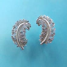 Vintage Jewelry 西洋古董飾品 JUDY LEE 銀色調 羽毛葉 夾式耳環