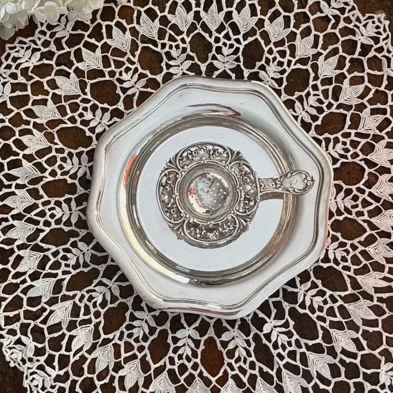 50352-罕見法國古董名器Ravinet dEnfert 鍍銀盤17cm