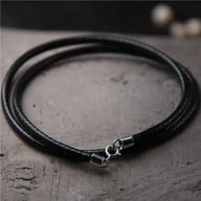 1piece 1-3MM 40-60CM Black Rope Necklaces Unisex Real 925 Sterling Silver PU Lea