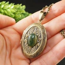 Green Moss Agate Photo Locket Keepsake Pendant Necklace Memorable Gift Jewelry